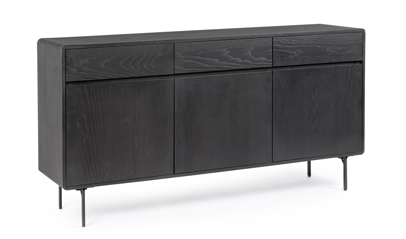 Sideboard Widald aus Eschenholz, Schwarz