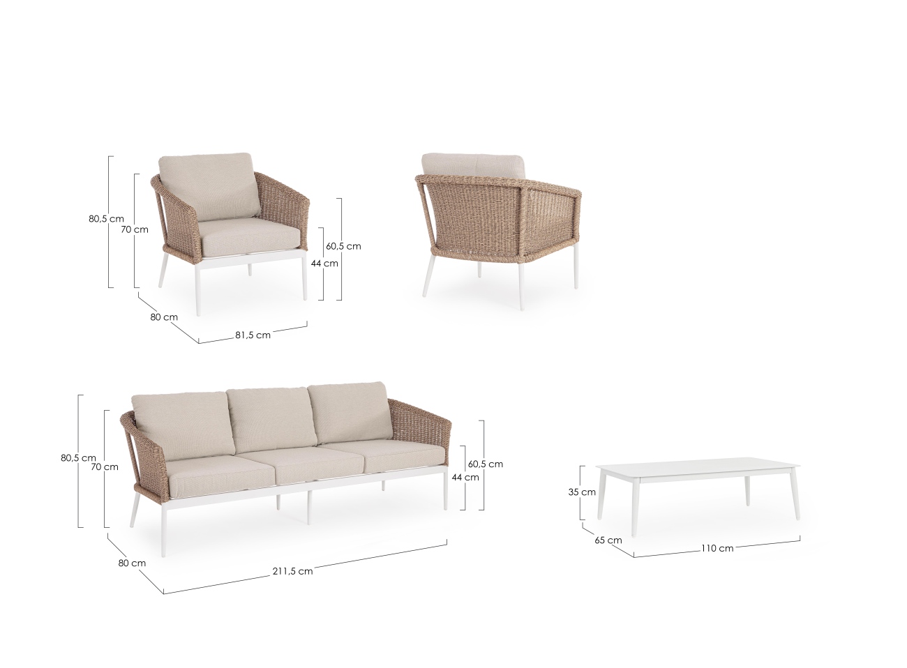 Garten-Set Oceana 4er Gruppe, Weiß